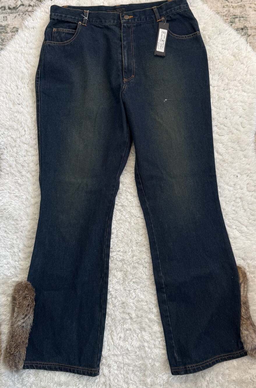 São Paulo dark wash bootcut jeans with fur hem detail